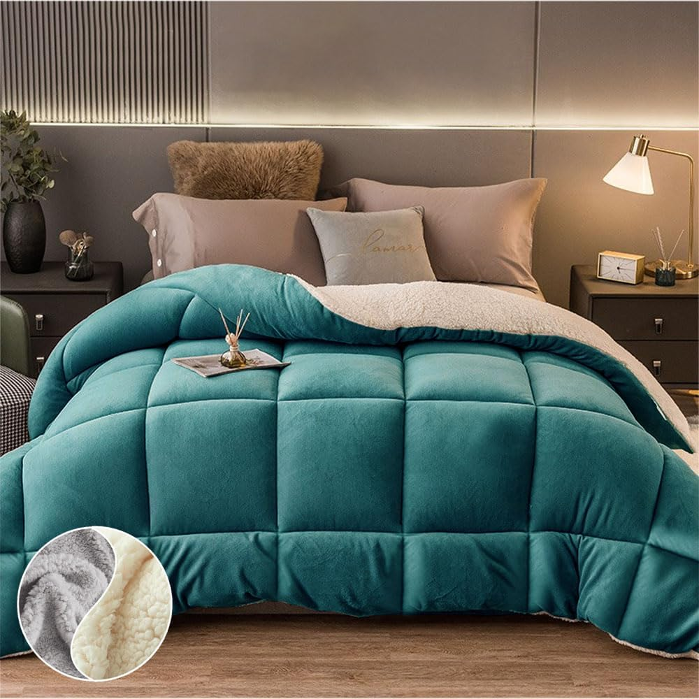 700GSM Reversible Teddy Bear Fleece Quilt | Super Warm Winter Sherpa Doona - All Size (Teal/White, King)