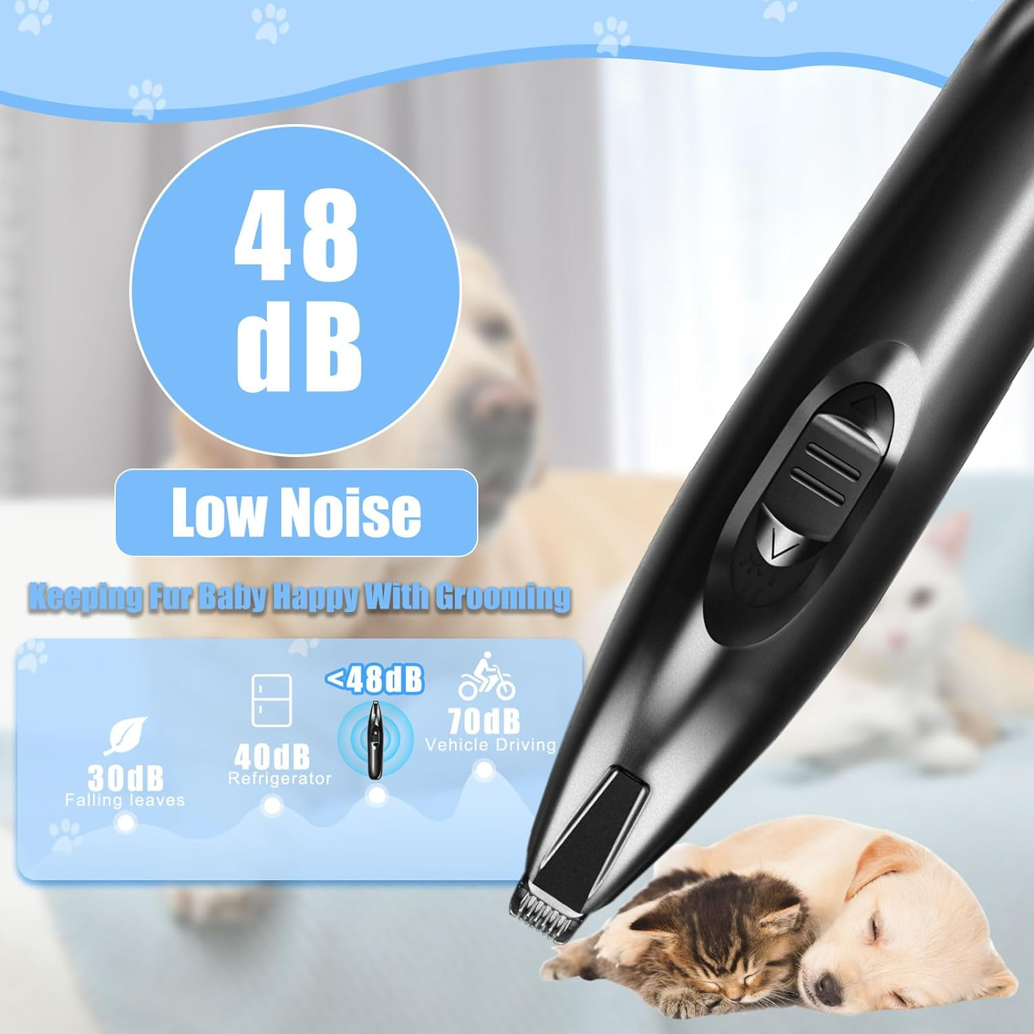 KIKETECH LED Dog Paw Trimmer - Cordless, Low Noise Dog Clippers for Grooming, Rechargeable Small Area Shaver for Dogs, Cats, Glossy Black image number 1