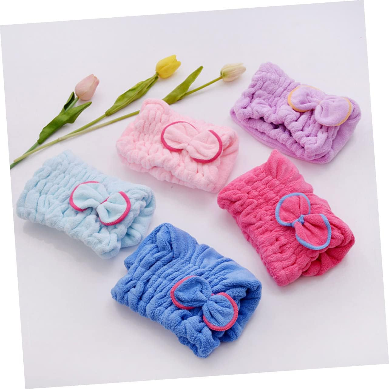 Microfiber Hair Drying Cap Fast Drying Hat Elastic for Women Butterfly Knot Design Purple image number 5