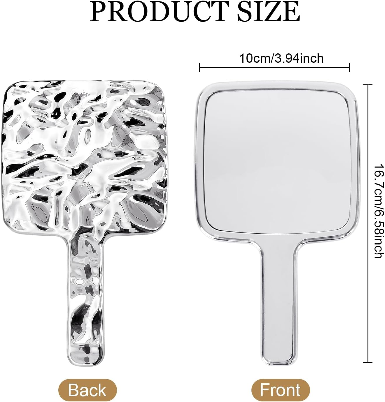 DEARBAG Hand Mirror, Professional Salon Hand-Held Mirror, Portable Travel Makeup Mirrors, Barber'S Shaving Salon Mirrors, Hairdresser'S Compact Mirrors Tool with Handle, Silver (1, Square) image number 2