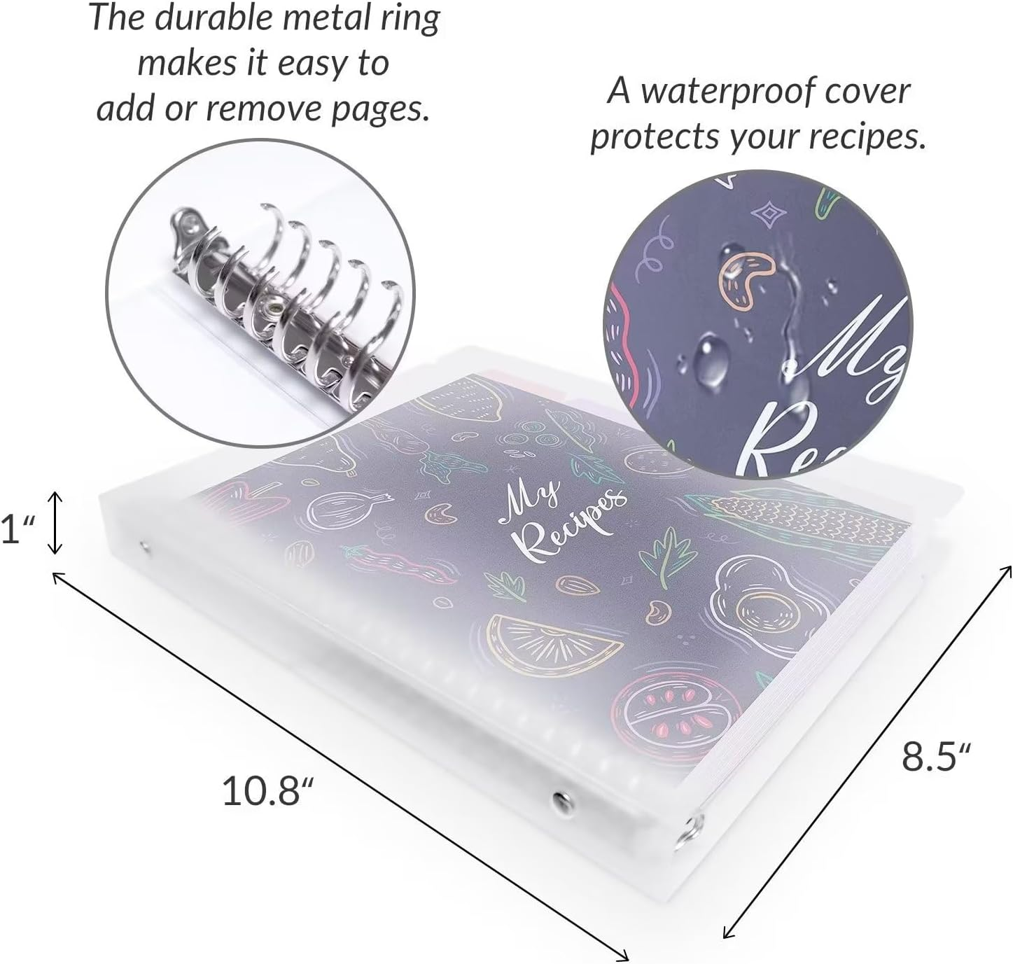 Blank Recipe Book to Write in Your Own Recipes, 8.5" X 11" Removable Hardcover Family Recipe Binder with Dividers, Customized Personal Recipe Book Hold 140 Recipes (Salvia Blue) - Light Grey image number 2