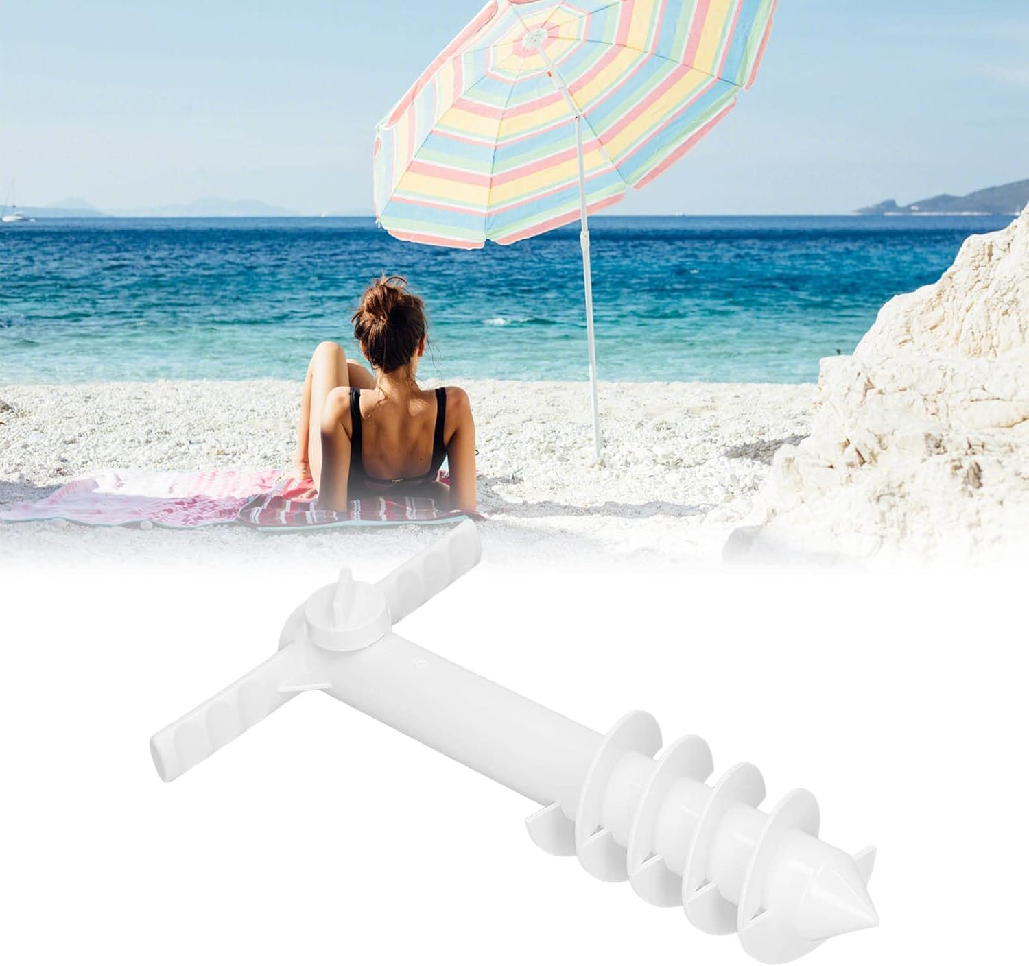 Beach Umbrella Anchor Strong Wind Resistant Heavy Duty Outdoor Umbrella Stand Holder with 5 Tier Screws Portable Umbrella Stand Holder for Beach image number 2