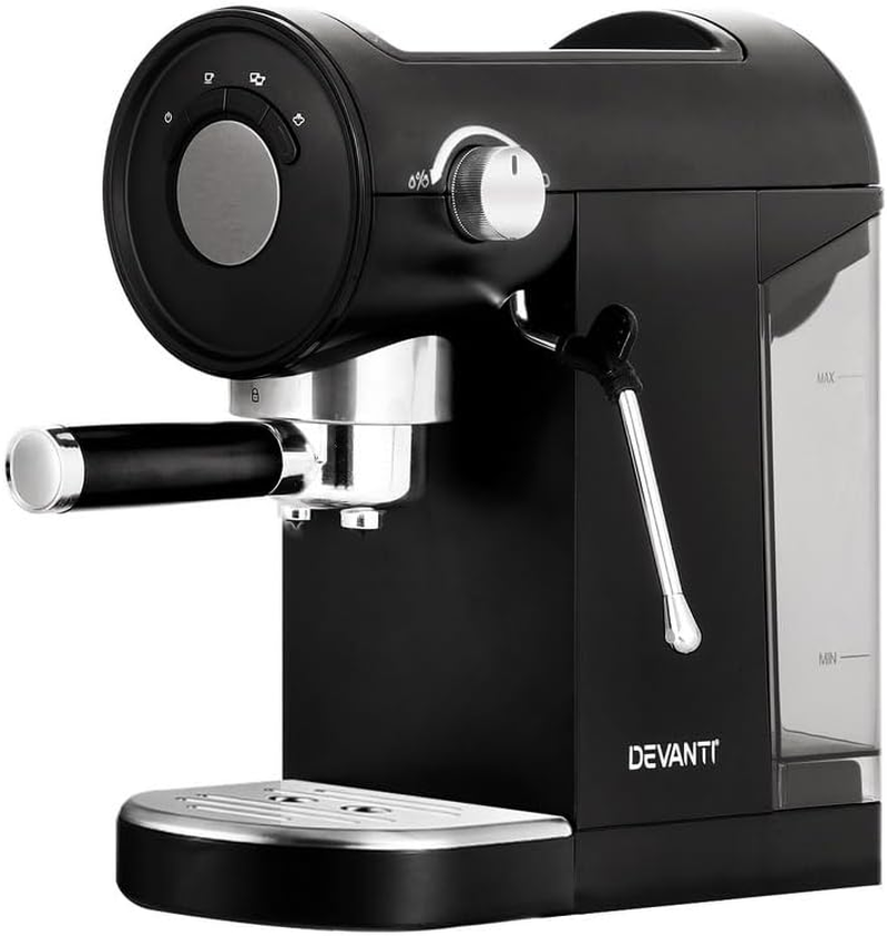 Devanti Coffee Machine, 20 Bar Barista Express Espresso Maker Pod Cafe Cup Latte Cappuccino Milk Frother Machines, with Powerful Pressure Pump Removable Drip Tray and Water Tank, Black image number 2
