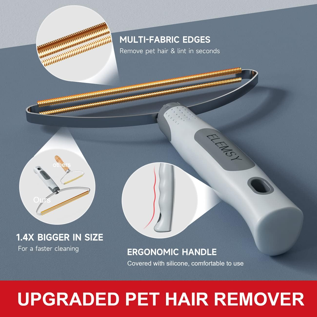 Pet Hair Remover Pro, Dog Cat Hair Remover, Portable Lint Cleaner, Fur Removal Rake Tool, Carpet Scraper, Fuzz Rollers Hairball Shaver Brush for Carpet, Car Mat, Couch, Pet Bed, Furniture & Rug Gray image number 6