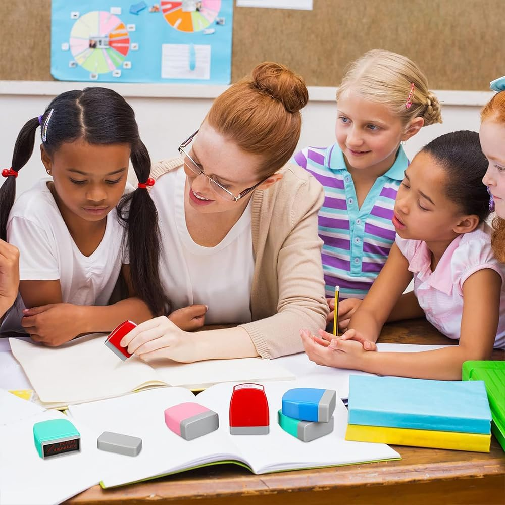 Self-Inking Teacher Stamp Set, 8Pcs Motivation Teacher Grading Stamp Set, Teachers Review Homework Feedback Stamps, Colorful Teachers Review Homework Feedback Stamps, Self-Inking Grading Stamps image number 4