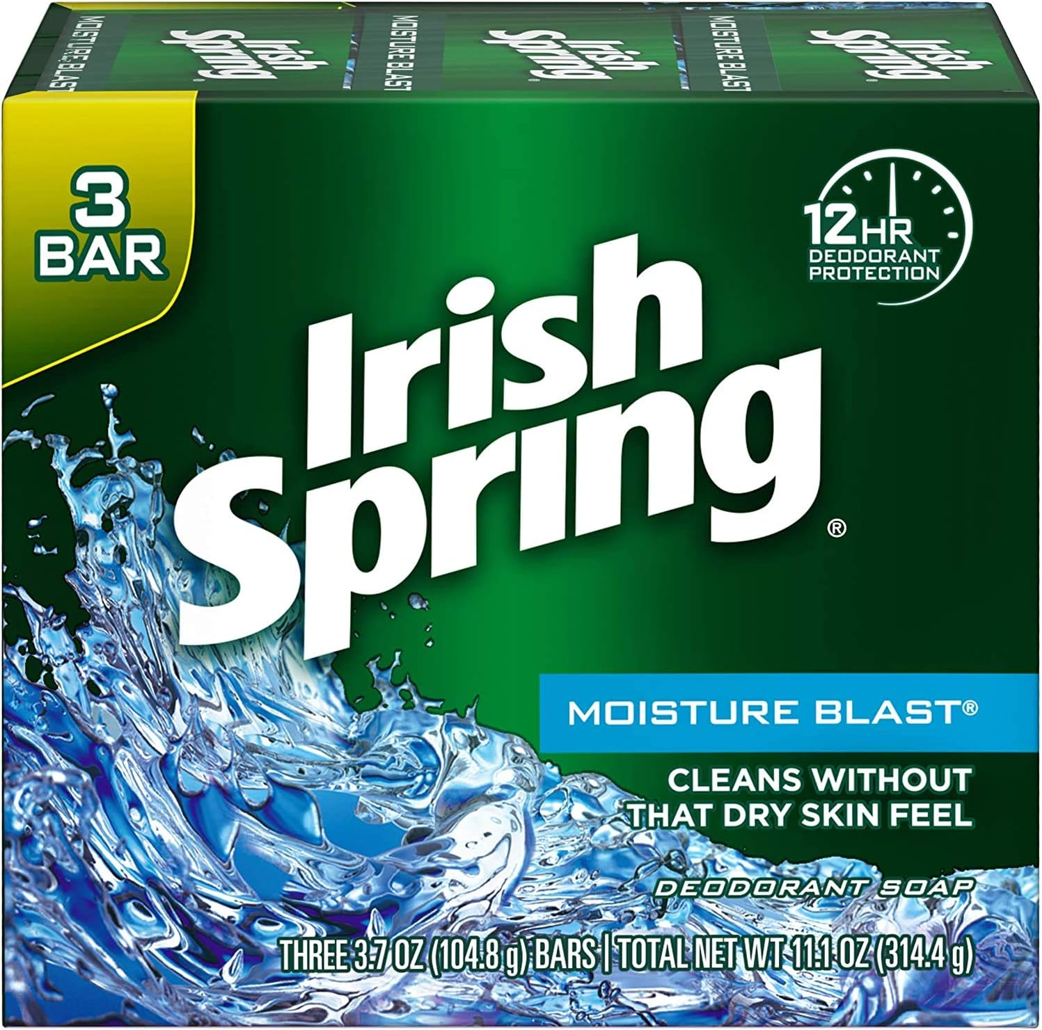 Irish Spring Bar Soap for Men & Women. 12-HOUR ODOR / DEODORANT PROTECTION! for Healthy Feeling Skin. Great for Hands, Face & Body! (12 Bars, Moisture Blast) image number 6
