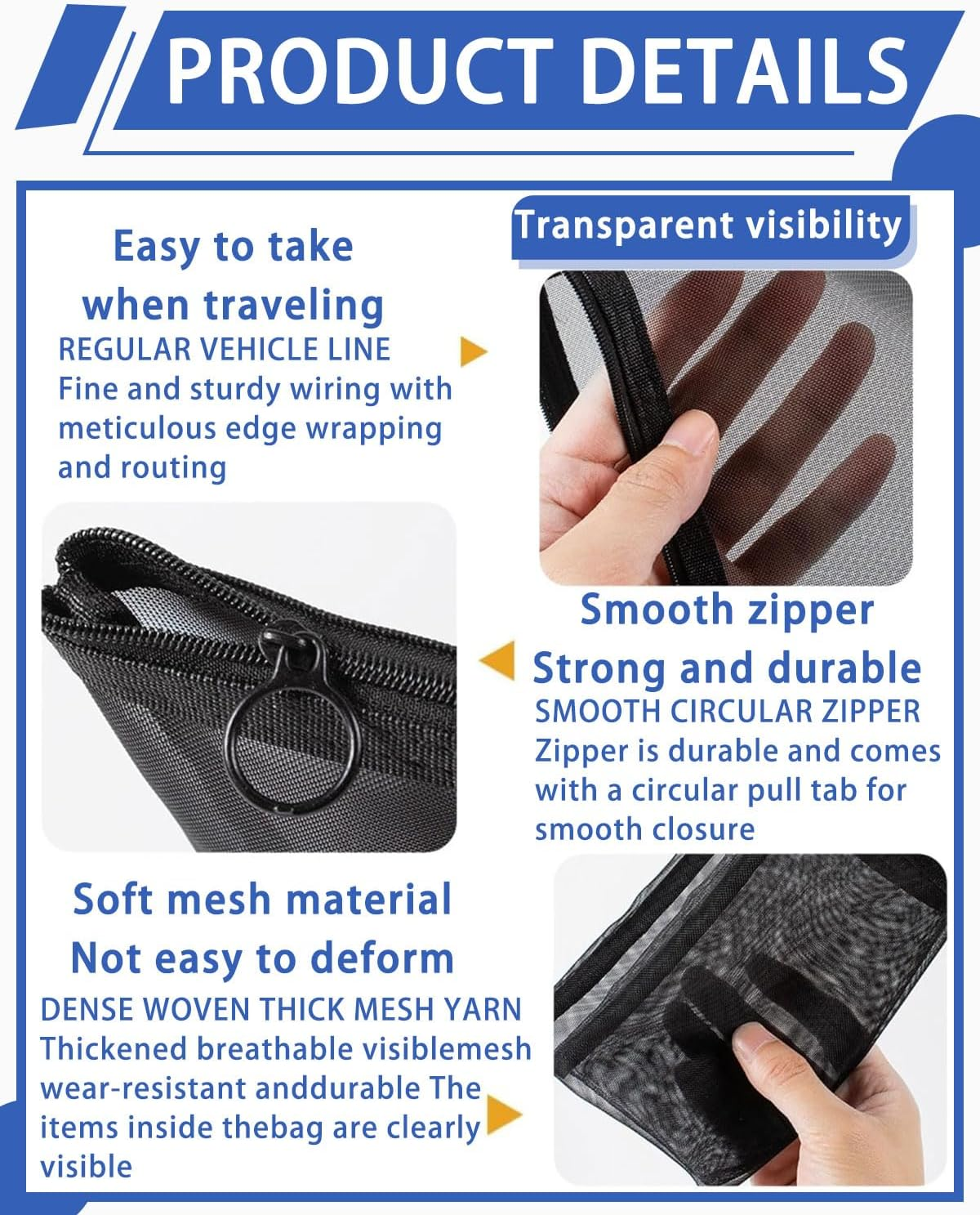 Women'S Cosmetic Bag, Small Cosmetic Bag, Mini Toiletry Bag, Cosmetic Bag, Travel Cosmetic Bag, Cosmetic Bag with Metal Zip for Travel (Black) image number 3