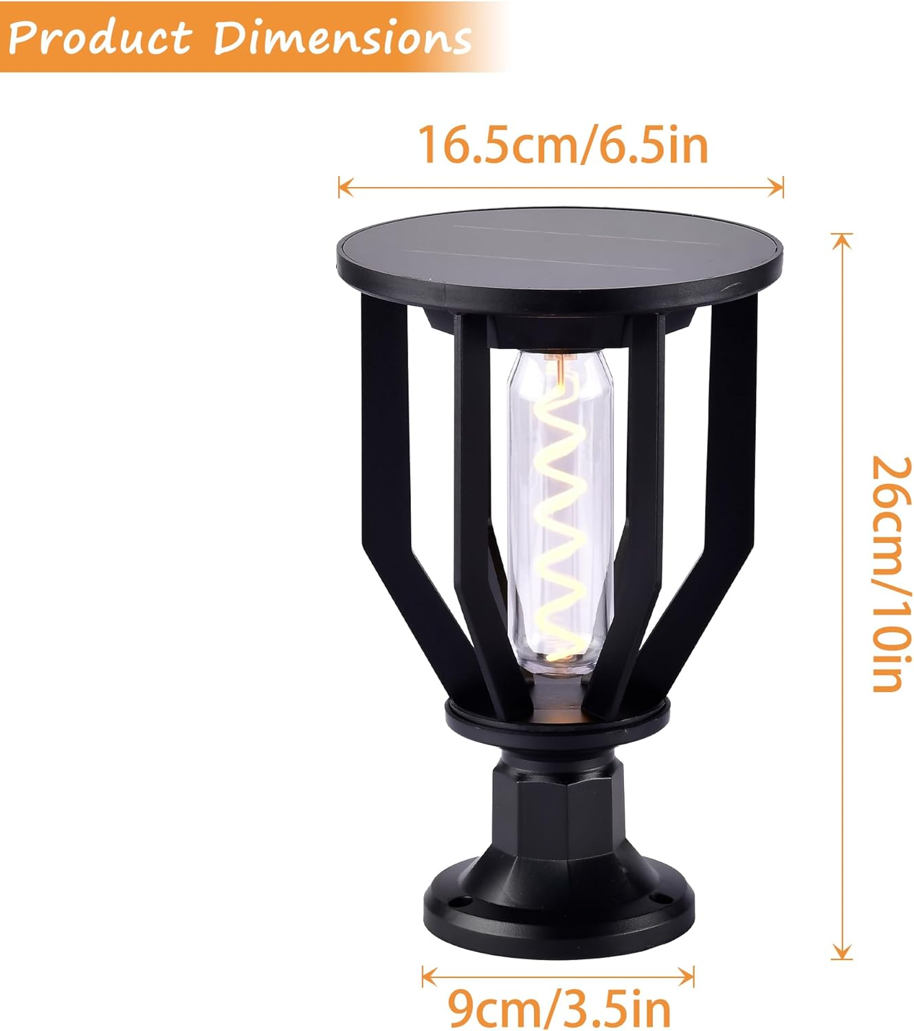 Solar Pillar Light Outdoor Waterproof, 26Cm Black Decorative Solar Post Light with 2200K Warm Spiral LED, Solar Powered Fence Post/Gate/Driveway Lantern image number 3