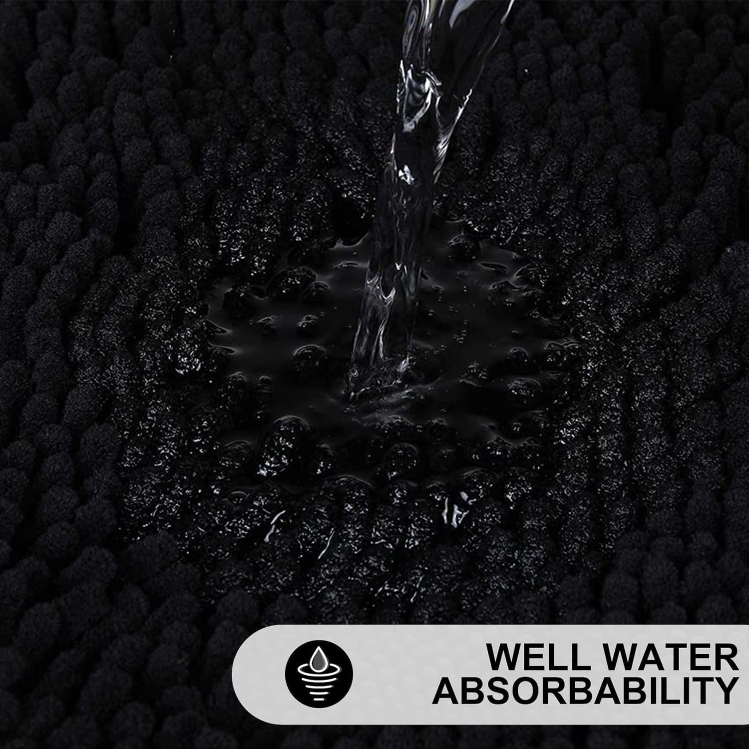 Bathroom Rug Mat Non Slip Black Extra Long Bath Mat for Bathroom Floor - Fluffy Soft, Ultra Absorbent and Machine Washable Striped Chenille Noodle Bath Runners Rugs for Bathroom (59" X 20", Black) image number 5