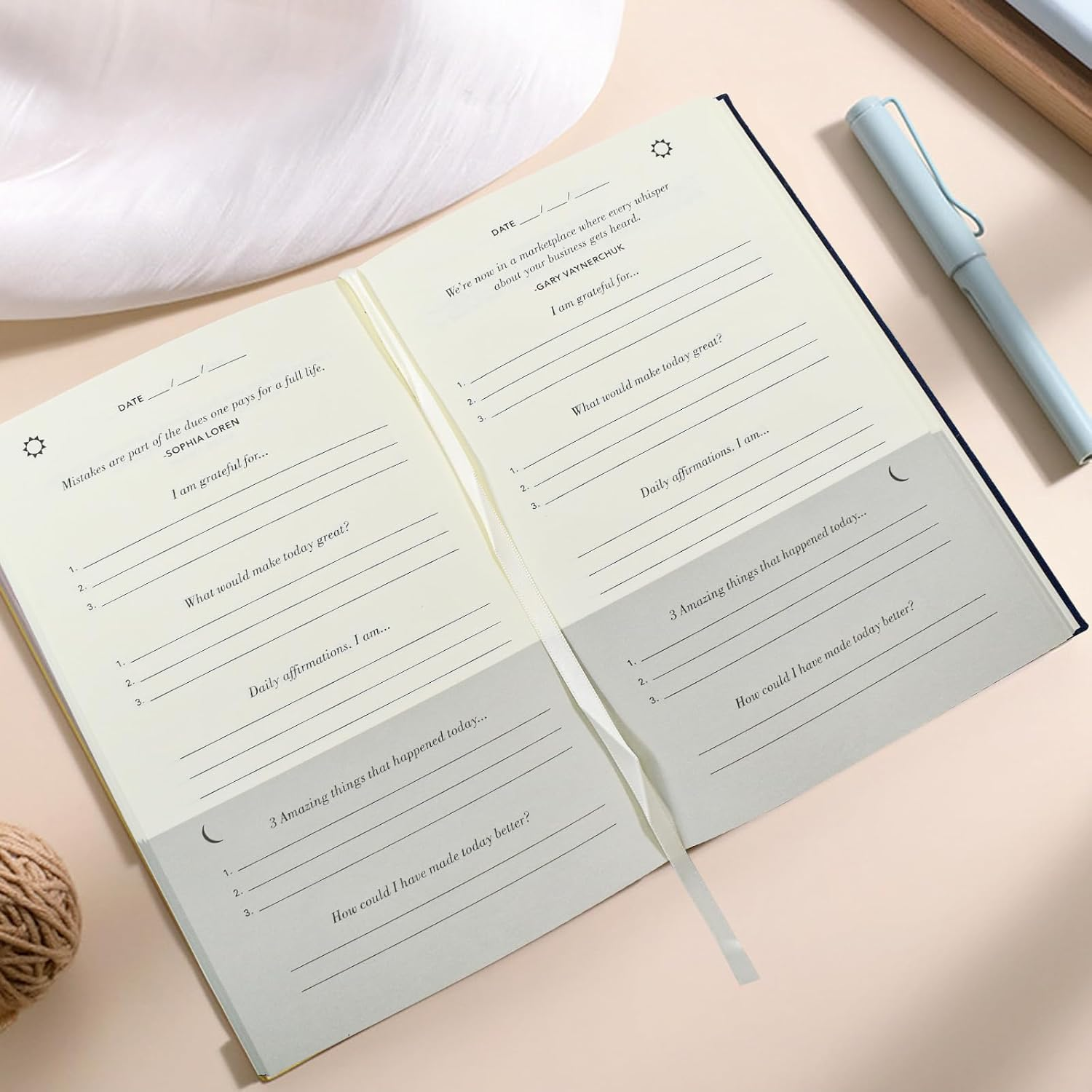 VANRA Gratitude Journal for Women Men, Undated Daily Journal Planner for Manifestation Guide Life Affirmation, Hardcover Self-Care Positivity Journal (Blue) image number 2