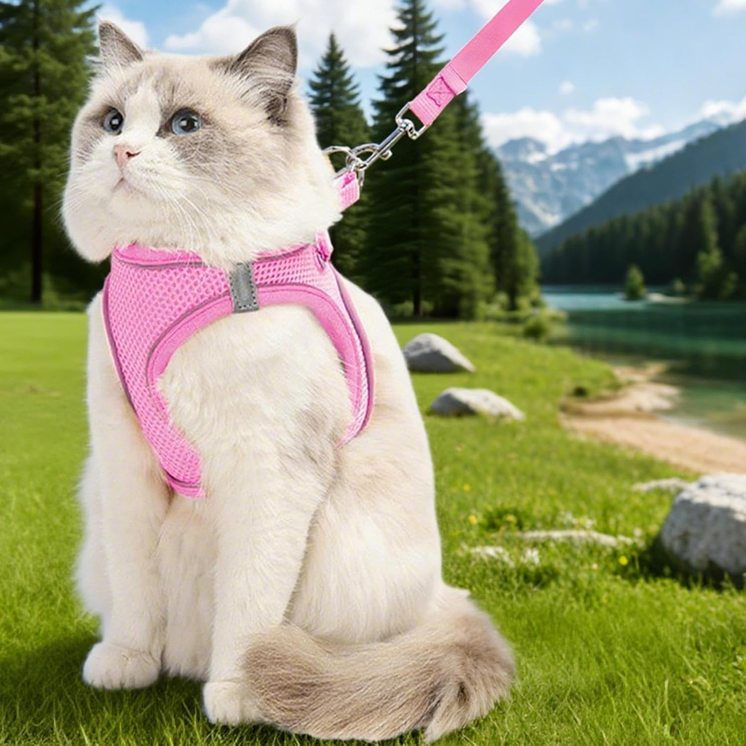 Escape Proof Cat Harness | Soft Reflective Mesh Vest Harness and Lead - Puppy Collar Pet Supplies for Small Medium Large Animals Travel Backpack Outdoor Hiking image number 6