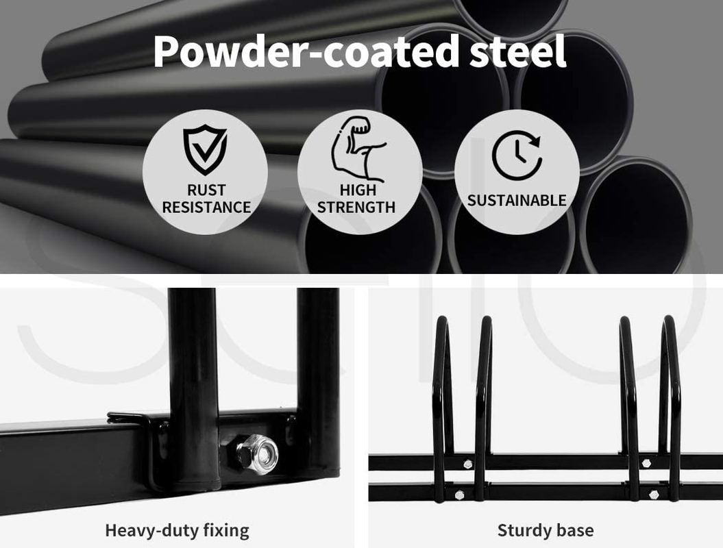 6 Bike Stand Outdoor Bicycle Floor Parking Rack Indoor for Garage Storage,Fits 16Inch 18Inch 20Inch 24Inch 26Inch 27.5Inch 29Inch Kids Mountain Bicycle Speed Cycling City Bikes Wheel,Black image number 5
