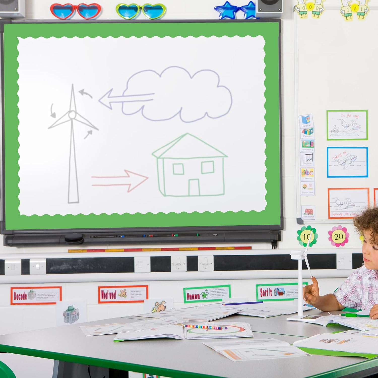 Whaline 65.6Ft Green Bulletin Board Borders - 4 Rolls Gradient Series Die-Cut Strips, Colorful Rolled Trim for School Classroom Office Chalkboard Decoration