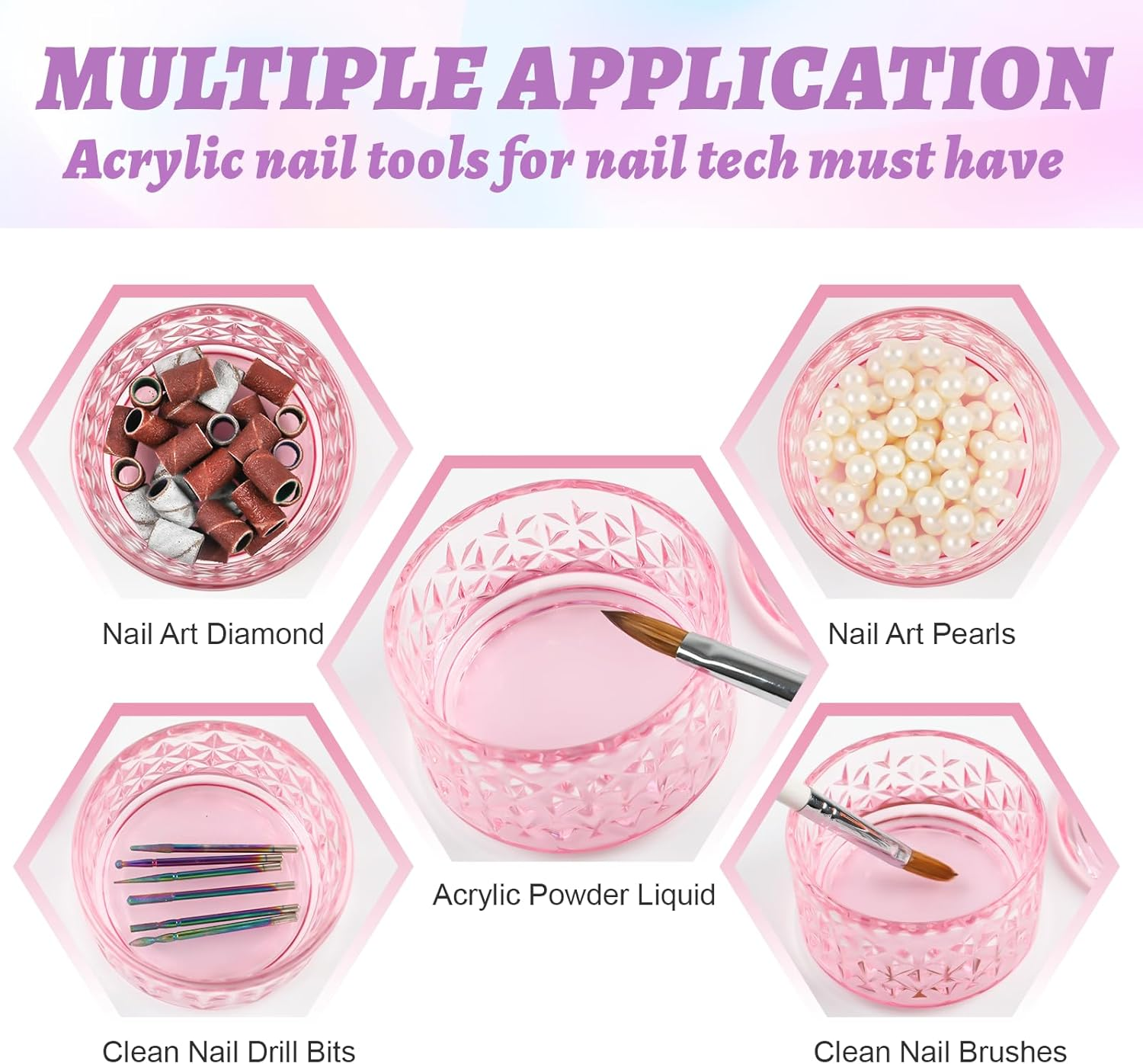 BOMOQING Nail Dappen Dish with Lid, 60Ml Large Nail Monomer Dish, Glass Nail Cup for Holding Acrylic Liquid Acrylic Nail Powder Nail Decor Monomer Acrylic Nail Liquid (Pink)&hellip; image number 6