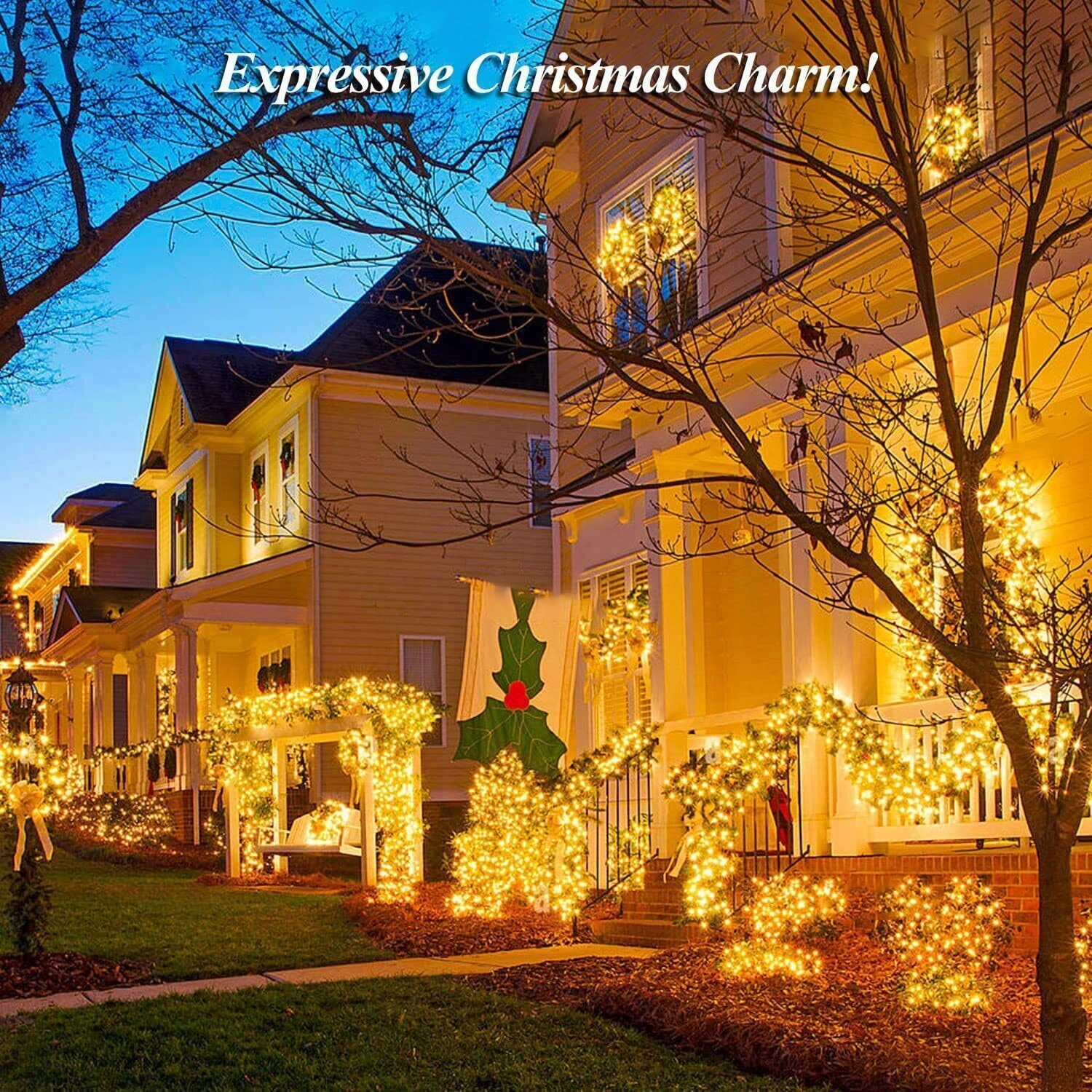 Solar String Lights Outdoor, Fime 32M 300 LED Solar Powered Fairy Light with 8 Lighting Modes, Waterproof Copper Wire Tree Lights Lights for Christmas Party Decoration (White) - White image number 5