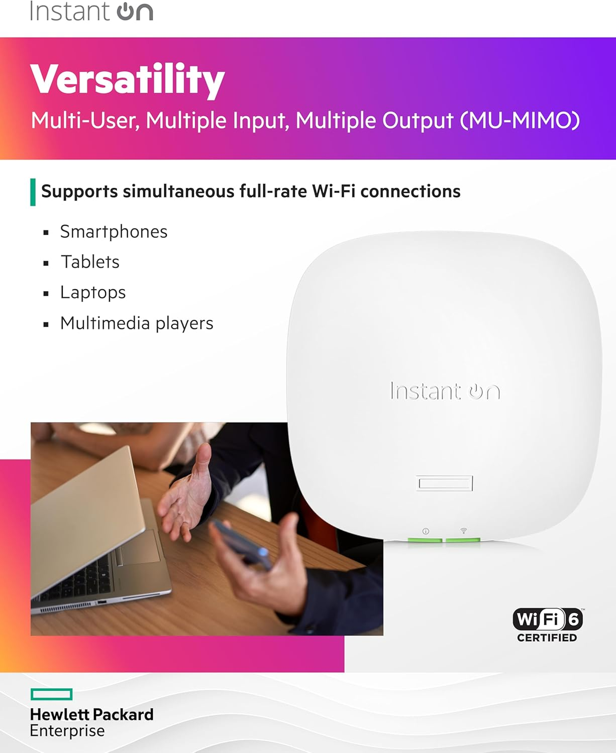 HPE Networking Instant on Access Point AP22 2X2 Wifi 6 Indoor Wireless Access Point | Long Range, Secure, Smart Mesh Support | Power Source Not Included | RW Rest-Of-World Model (R4W02A) image number 1