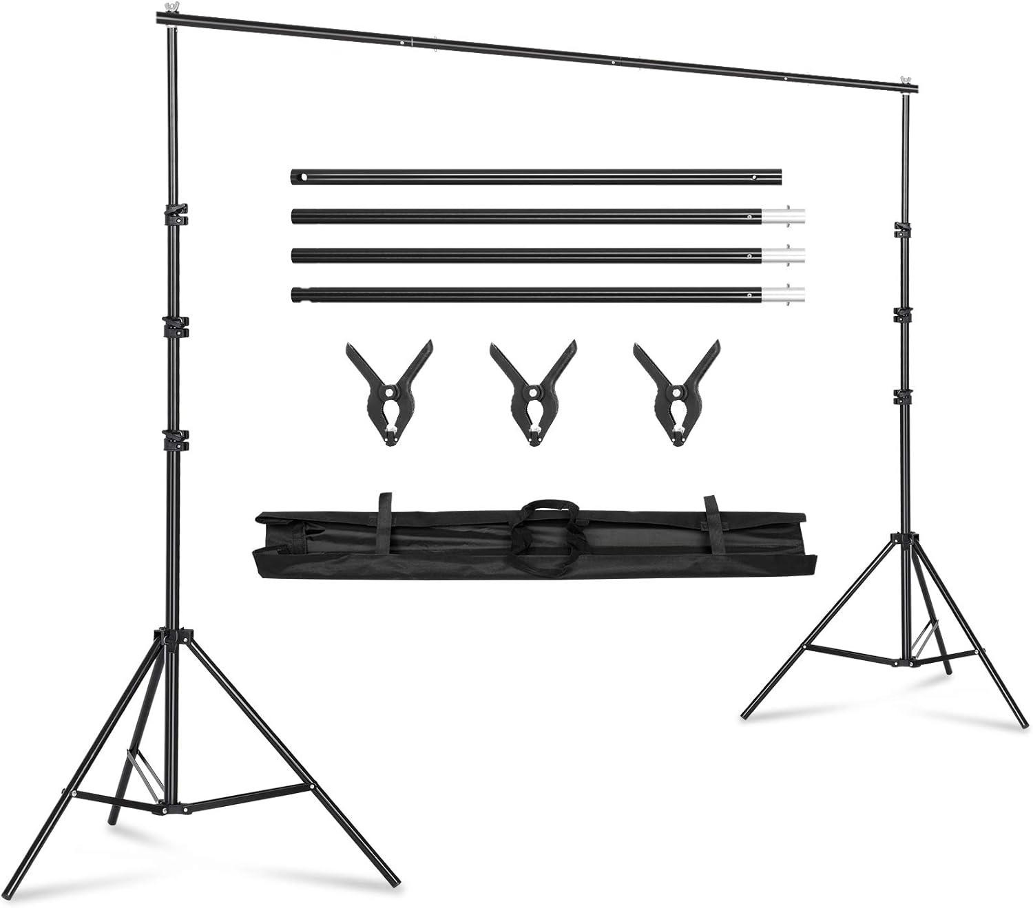 Kshioe Backdrop Support Stand 6.4X10Ft Photo Backdrop Stand Adjustable Photography Studio Background Support System Kit with Carrying Bag and 3 Clamps for Photo Video Shooting, Wedding, Party image number 2