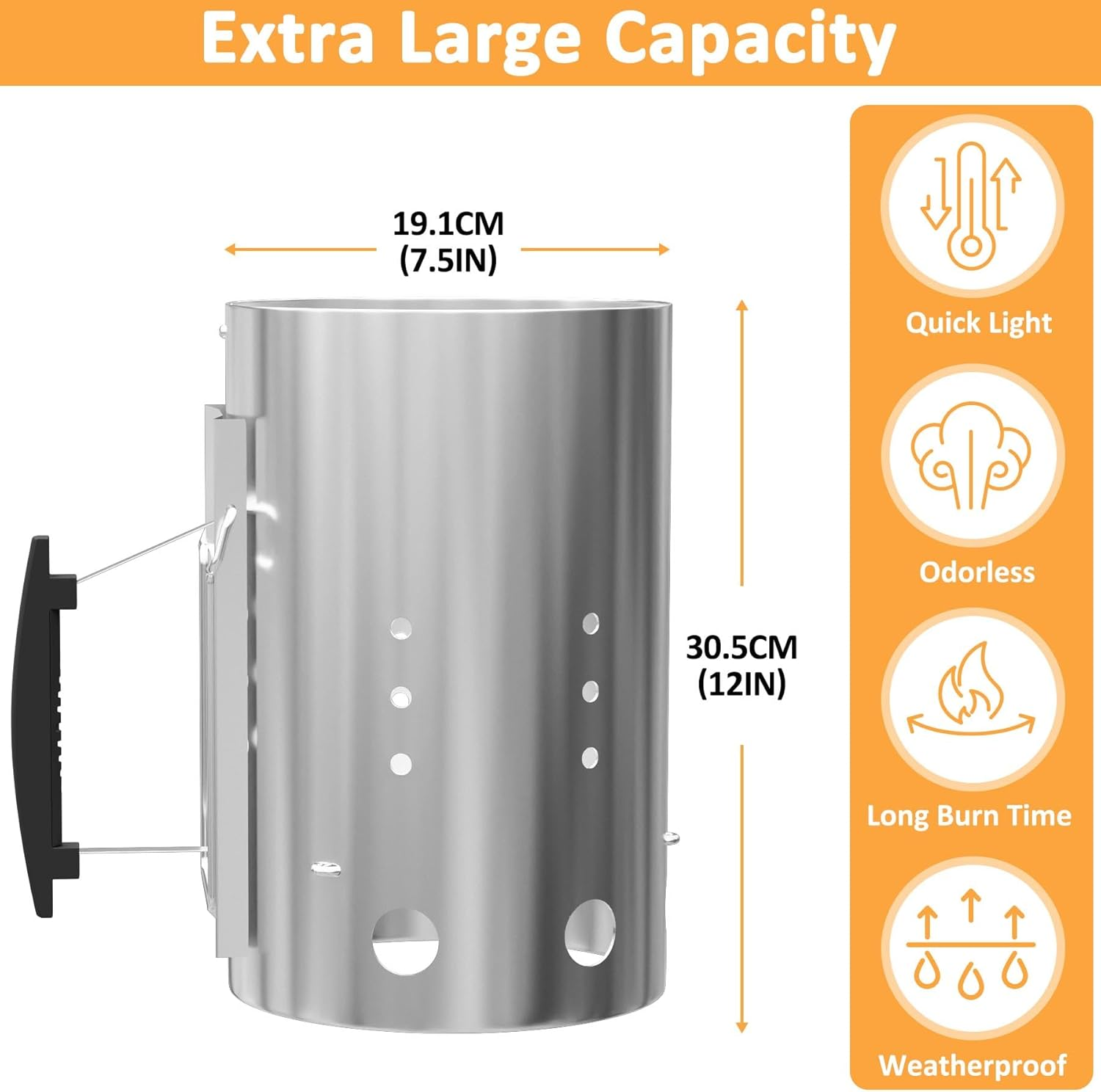 Chimney Starter, Charcoal Starter Chimney, BBQ Charcoal Chimney with Safety Handle for Weber Charcoal Grill Accessories, Replecement for Weber 7416 Chimney Starter image number 6