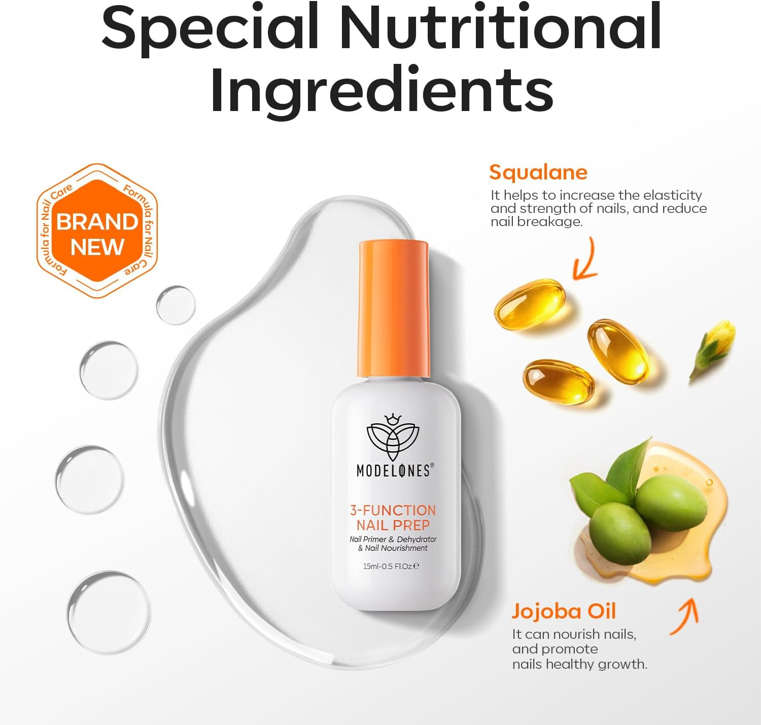 Modelones 1 Pc 3-In-One Nail Prep, 15 Ml Nail Dehydrator and Primer & Nail Nourishment, Hema-Free Nail Growth for Acrylic Nails and Gel Nail Polish image number 4