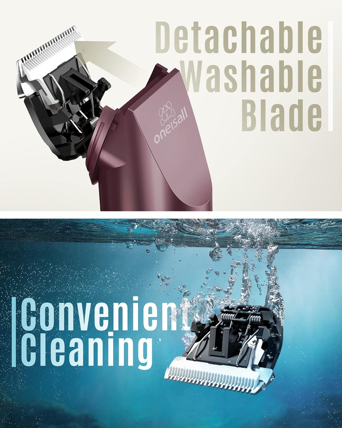 Oneisall Quiet Professional Dog and Cat Clippers - Electric Pet Hair Trimmer, Cordless (Pink) image number 3