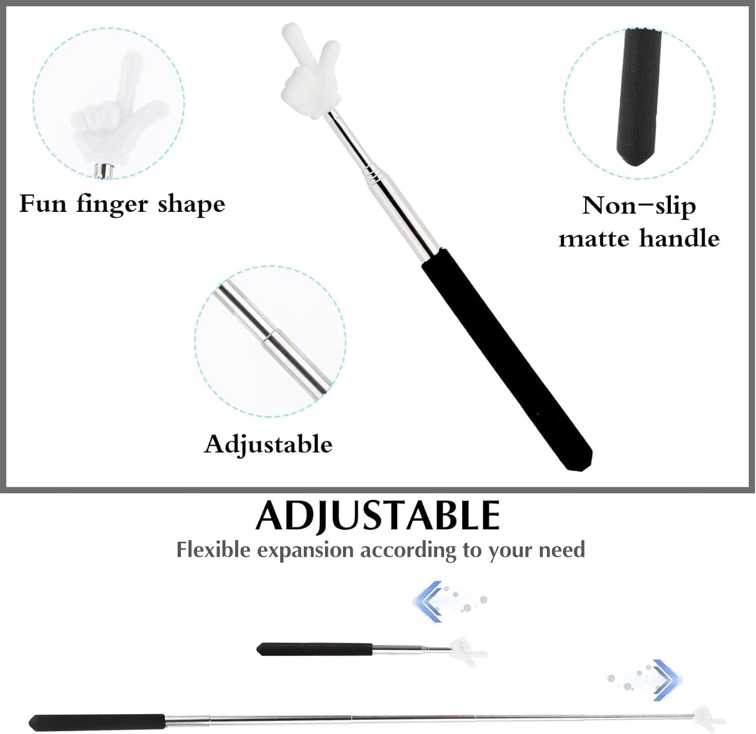 Teacher Pointer Finger Pointer Stick Telescopic,2Pcs Telescopic Teachers Pointer Hand Pointer Finger Pointer Stick,Retractable Teacher Pointer Stick,Extendable Hand Pointer Finger Pointer Stick,Black