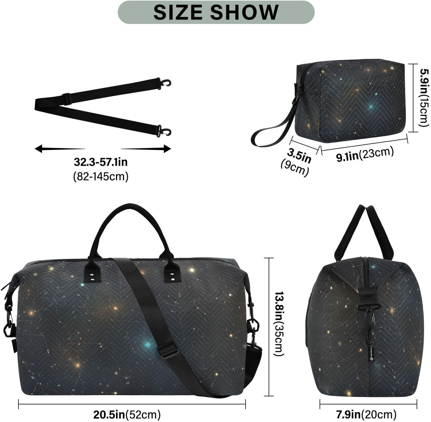 XYMZR Large Travel Duffel Bag, Nebula Galaxy Space Sports Tote Gym Bag, Shoulder Weekender Overnight Bag for Women Men, Carry on Luggage with Toiletry Bags, Multi-Colored, Multi-Colored image number 5