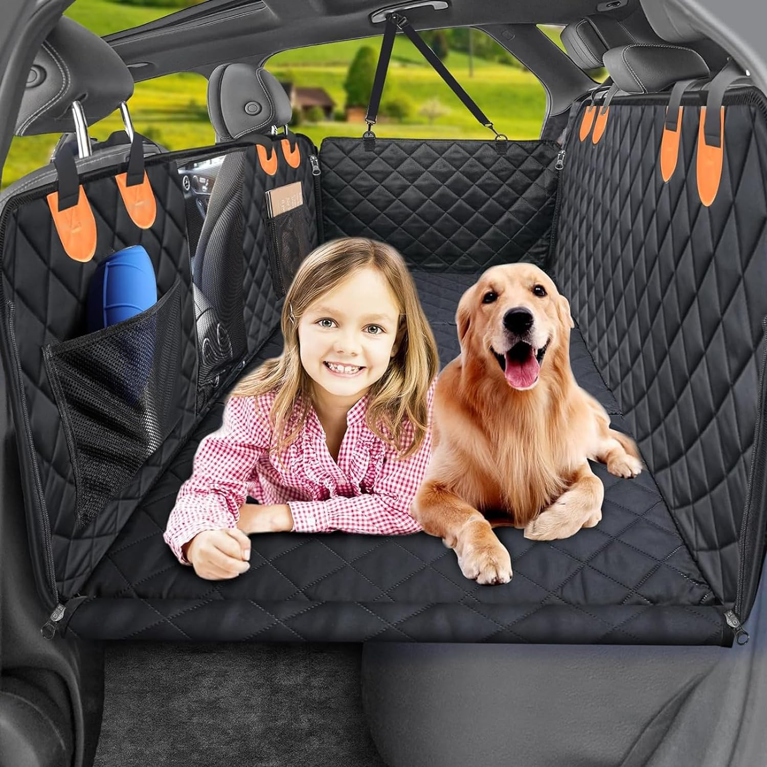 Tehttz Car Seat Cover for Dogs, Waterproof Pet Protector with Mesh Window, Hard Bottom, Back Seat Extender, Hammock Travel Bed image number 3
