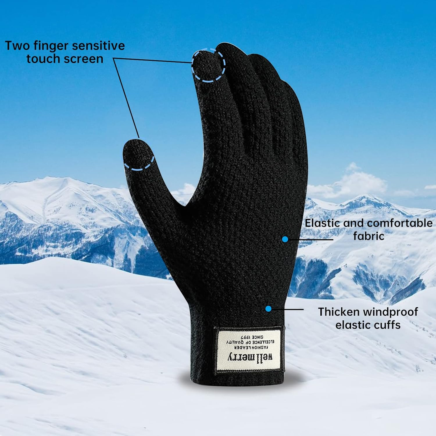 Long Keeper 2 Pairs Winter Touch Screen Gloves Unisex Warm Lined Knit Gloves Winter Gloves for Men Women Driving Running Texting Gloves Elastic Cuff image number 4