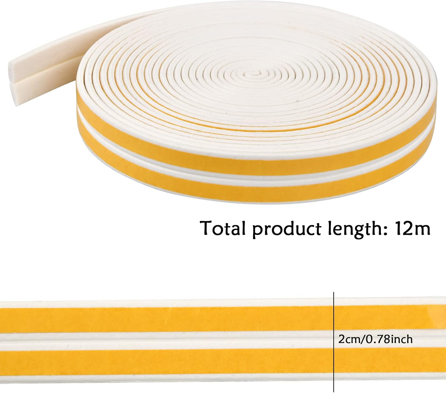 NATUCE Sealing Tape for Doors Windows 9 Mm X 2 Mm, Foam Self-Adhesive Door Seal Window Anti-Collision, Window Seal Rubber Seal Sealing Tape - 12 M (White) - White image number 4