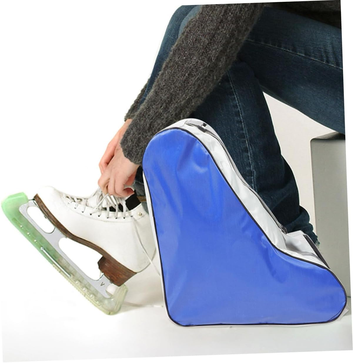 EXHUMKY 2Pcs Skating Bag and Ice Skates Pouch for Boys and Girls Portable Sportswear Tote Zipper Closure Suitable for Ice Skating Gear Storage and Roller Accessories Blue and Pink image number 2