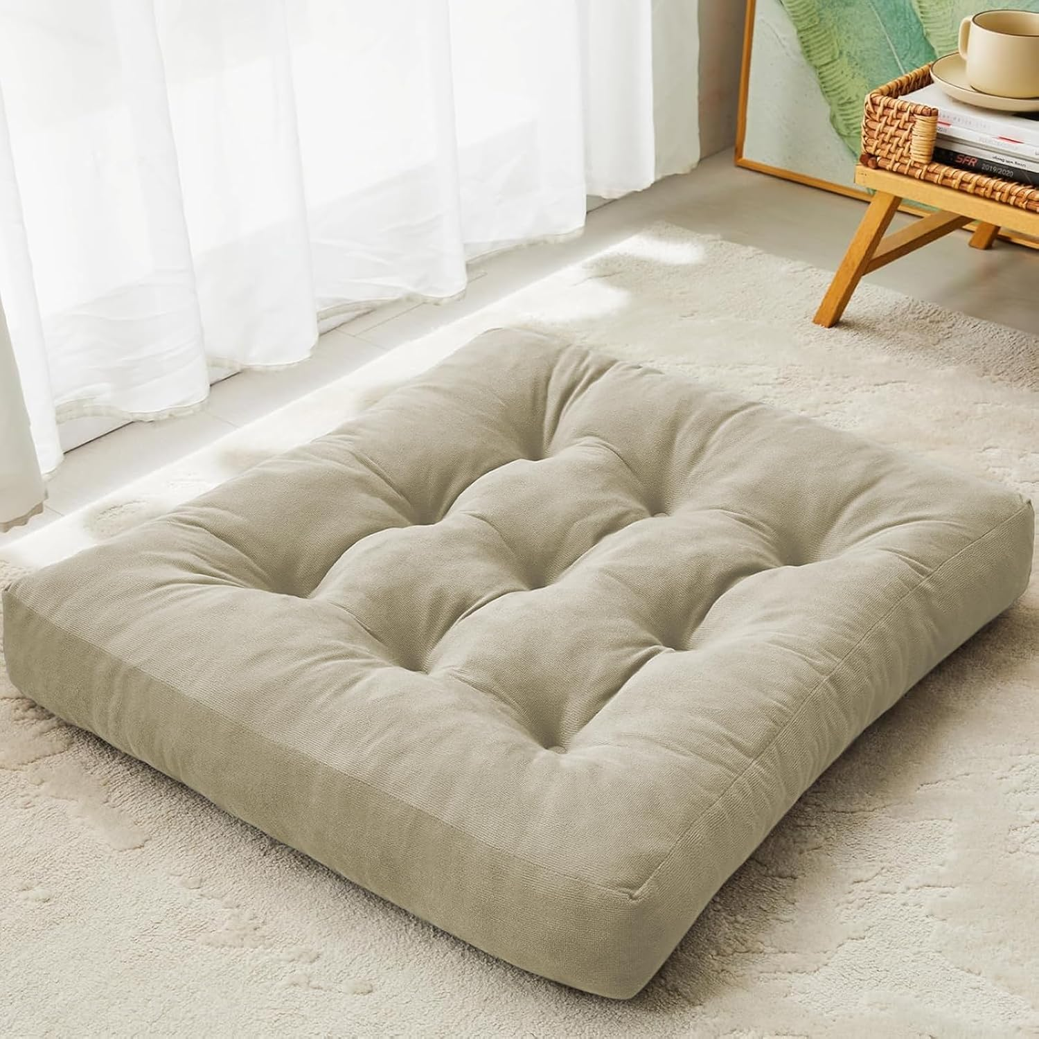 DAWNTREES 2 Pack Floor Cushion,55X55Cm Large Square Floor Pillows Seating for Adults,Tufted Corduroy Floor Cushion for Tatami Living Room