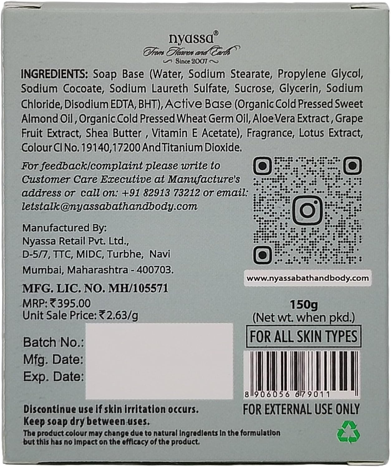 Nyassa Divine Lotus Handmade Soap with Natural Ingredients like Lotus Extracts and Almond Butter Floral Fragrance. No Paraben, Cruelty Free (150Gm)