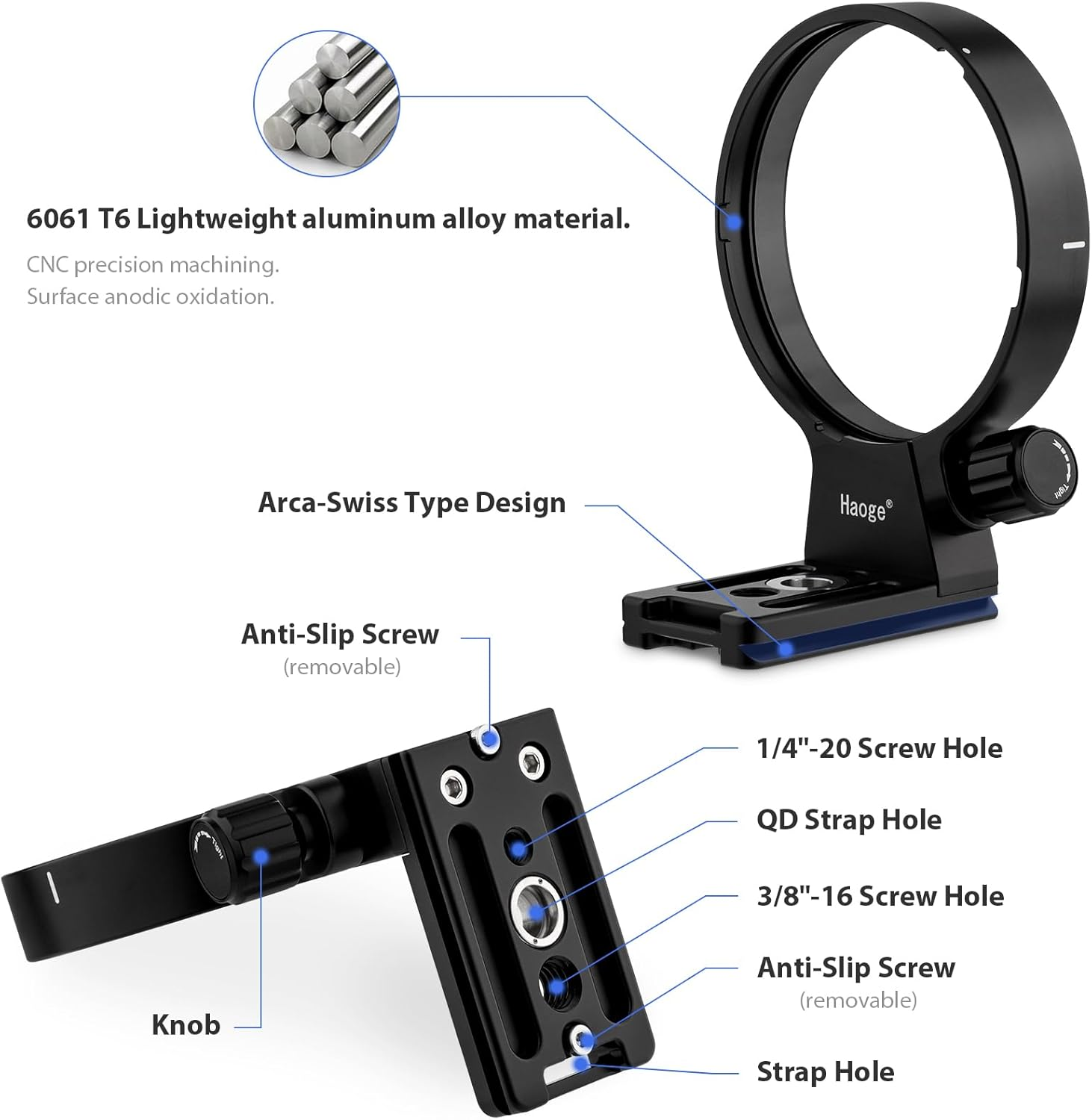 Haoge LMR-SM140S Tripod Mount Ring for Sigma 100-400Mm F5-6.3 DG DN OS Lens Sony E Mount and 105Mm F1.4 Art Lens Collar Replacement Foot Stand Base Built-In Arca Swiss Type Plate image number 1