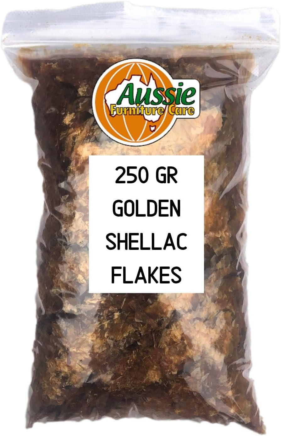 Aussie Furniture Care Shellac Flakes Golden Orange 250Gr Bag for French Polish Furniture Repair Restoration & Finishing Antiques and Wood Surfaces image number 1