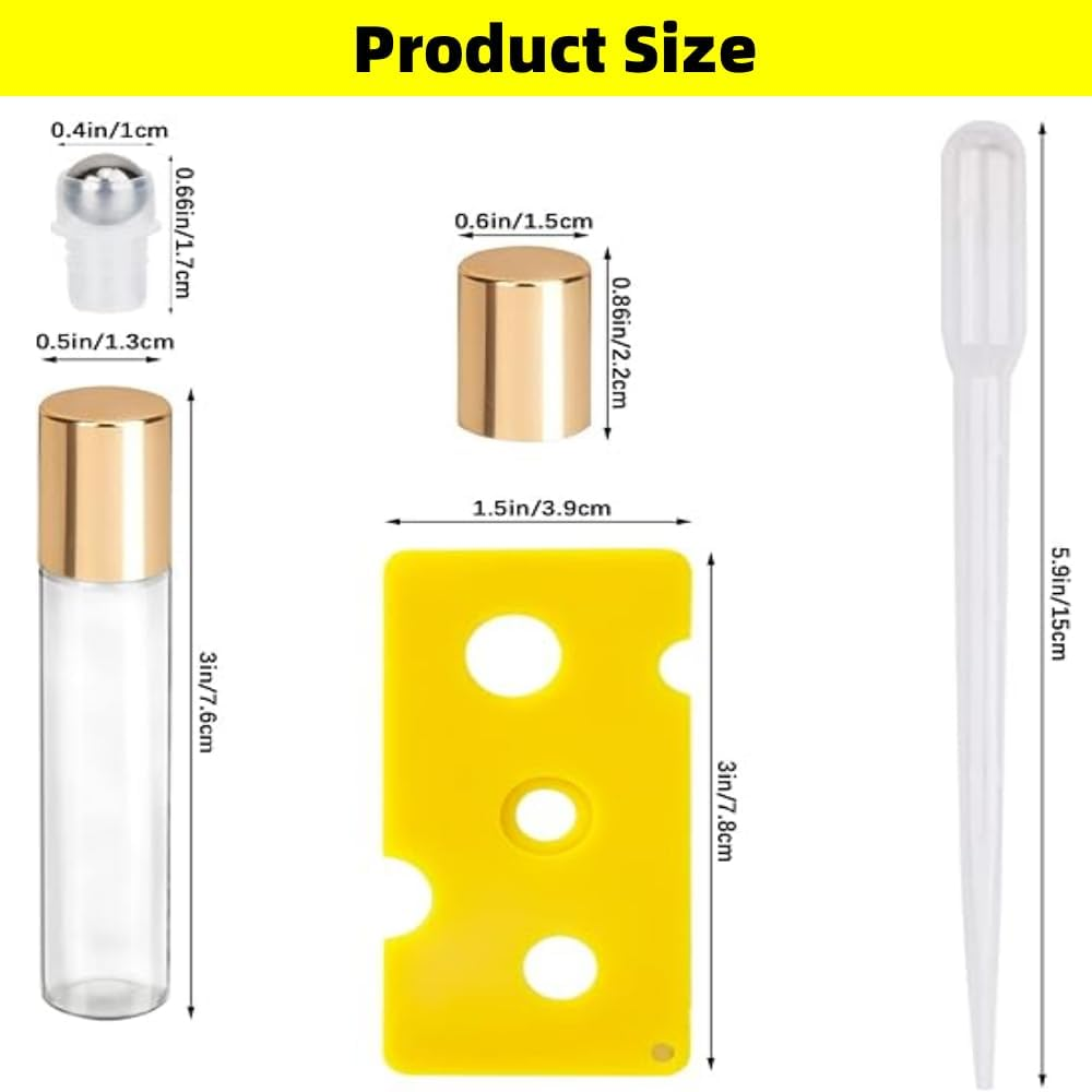 Fabselection Glass Roller Bottles, 12PCS Essential Oil Roller Bottle Refillable Empty Glass Bottle with Stainless Steel Rollerball, 1PC Opener and 2PCS Dropper Refillable Glass image number 2