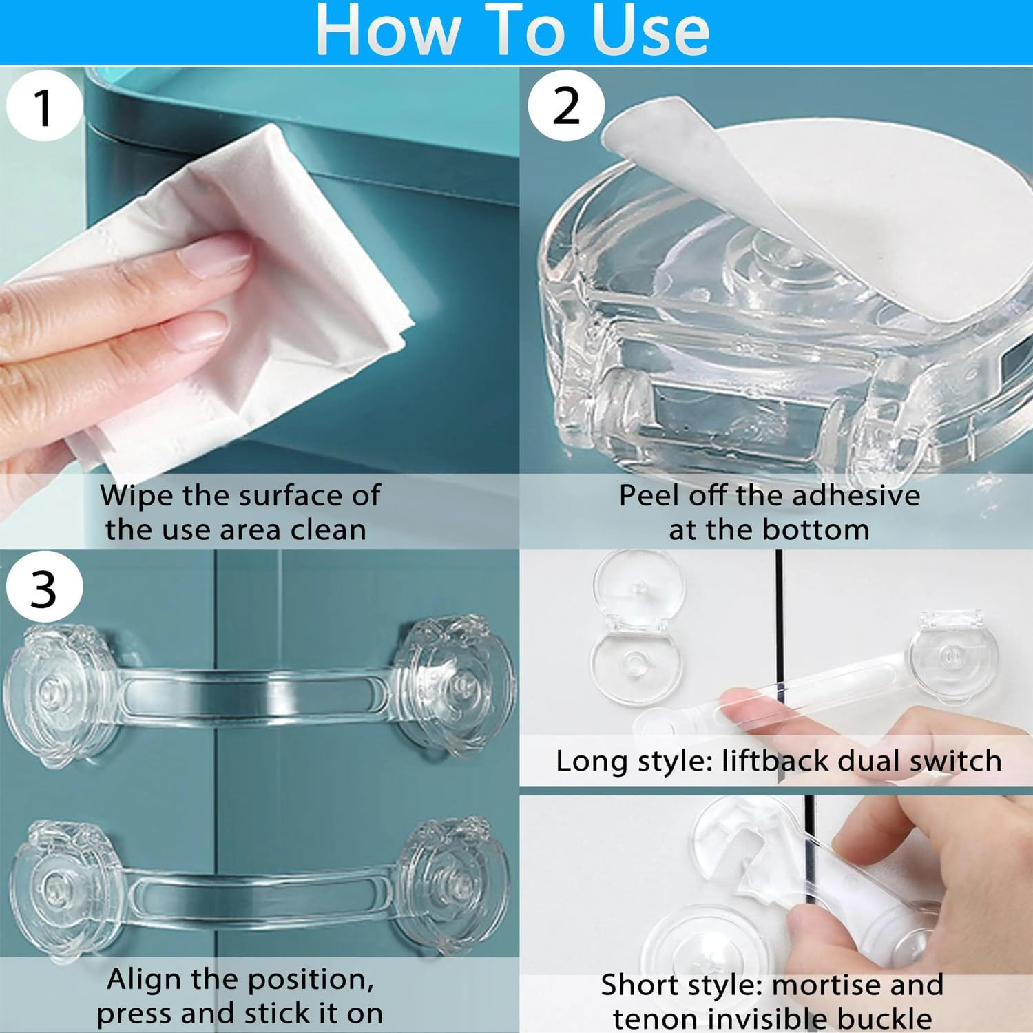 KEWAYO 8Pcs Child Safety Lock Transparent Anti-Opening Multi-Functional Soft Strap Safety Lock anti Pinch Safety Protection Buckle