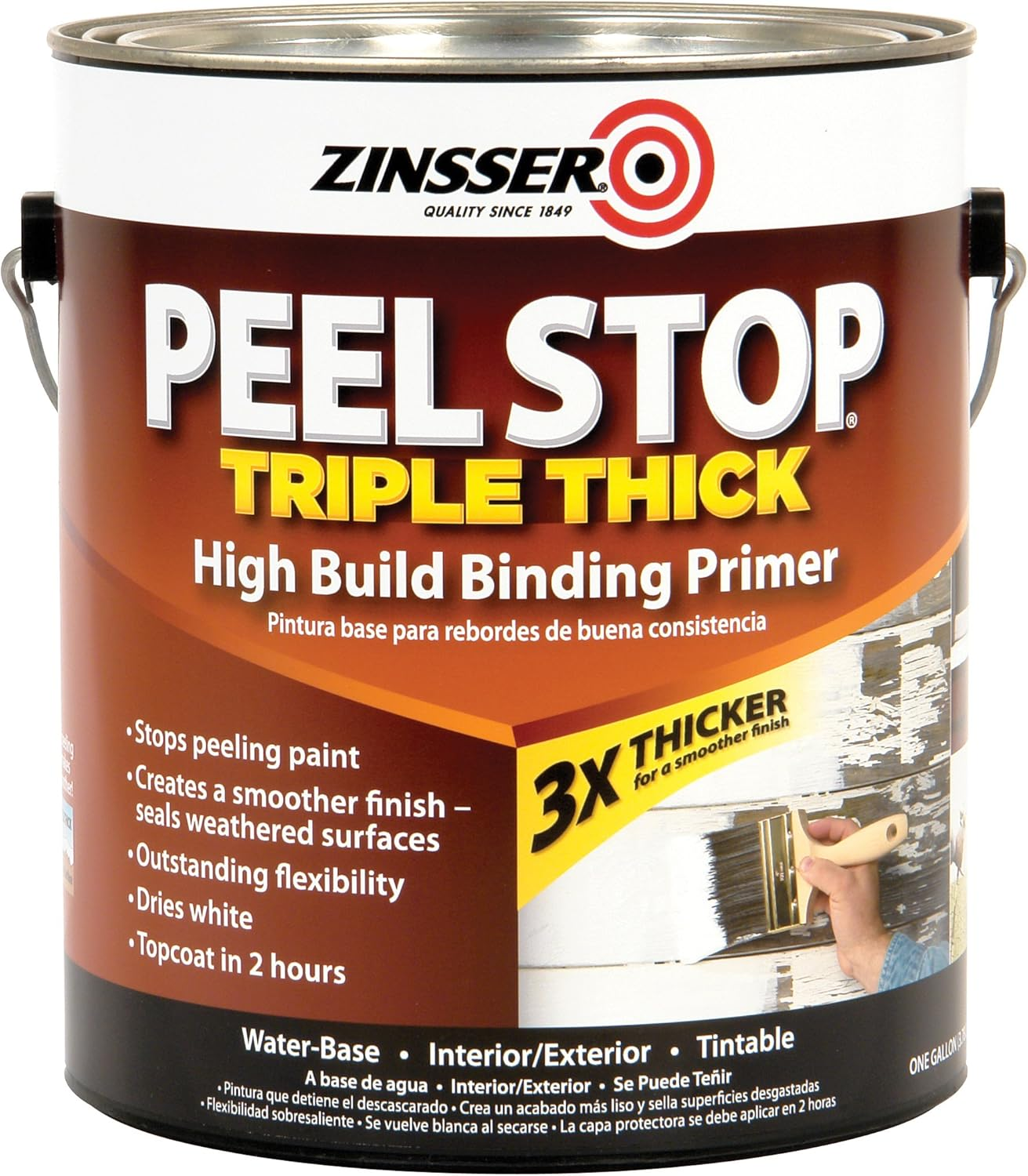 Zinsser Peel Stop Triple Thick Primer &ndash; Peel-Resistant, Water-Based, High-Binding, Flexible, Fast-Drying, Crack Sealing, White Finish, for Interior & Exterior Surfaces, White, 3.78 Litre