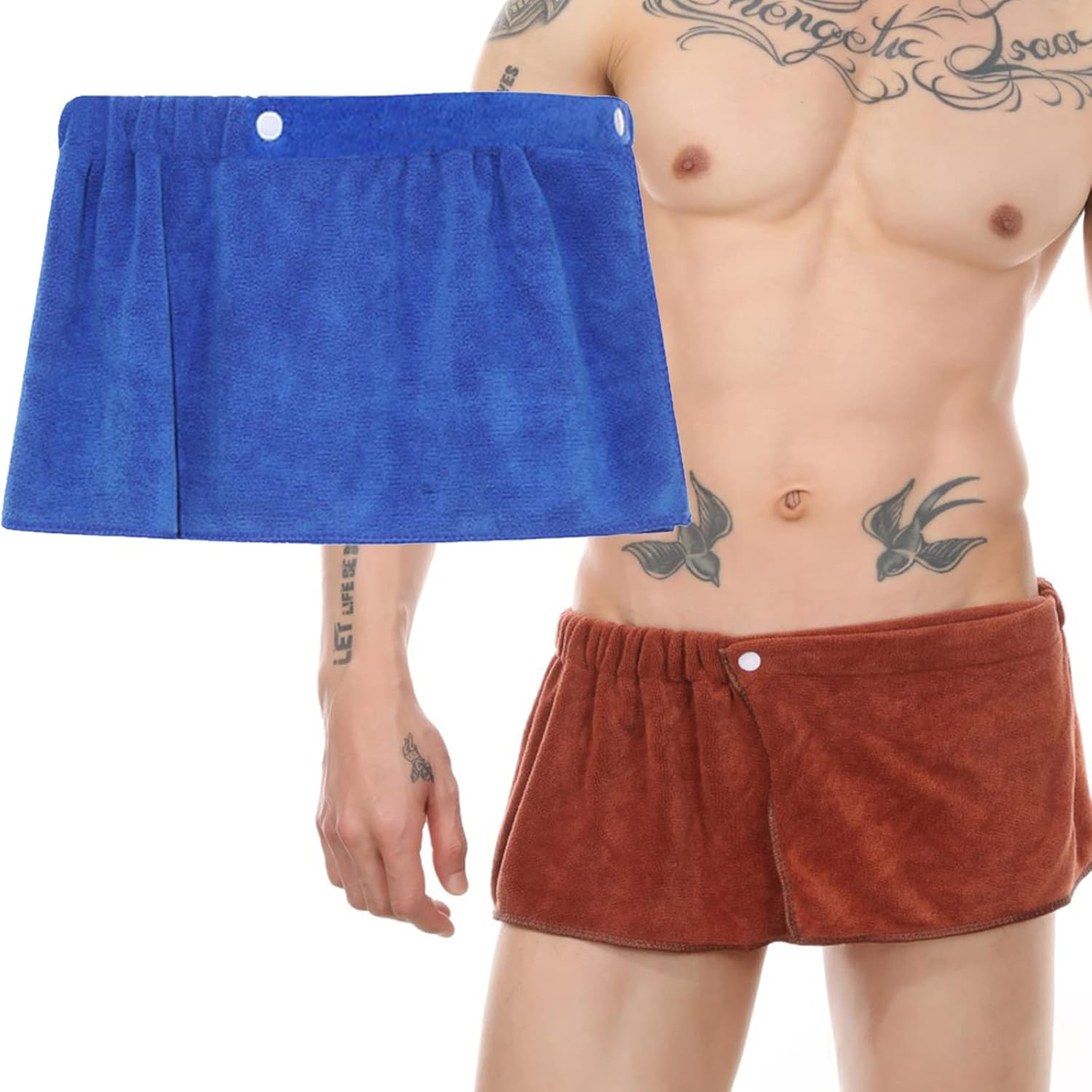 VOPHIA 2 Pack Men'S Towel Wrap Swimming Beach Towel Blanket Elastic Waist Towel for Sauna or Gym, Adjustable Bath Towel Wrap, Microfiber, White+Grey