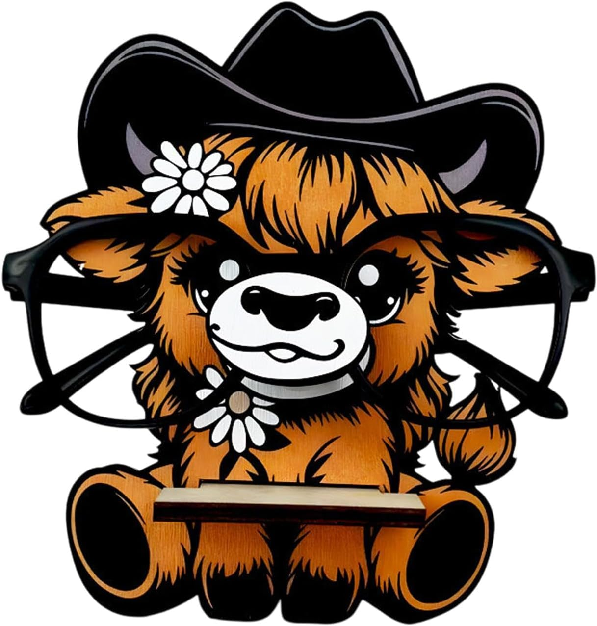 Animal Glasses Holder - Funny Glasses Stand, Highland Cow Glasses Holder | Portable Highland Glasses Holder Stand, Glasses Holder Statues, Wooden Cow Glasses Stand for Desk