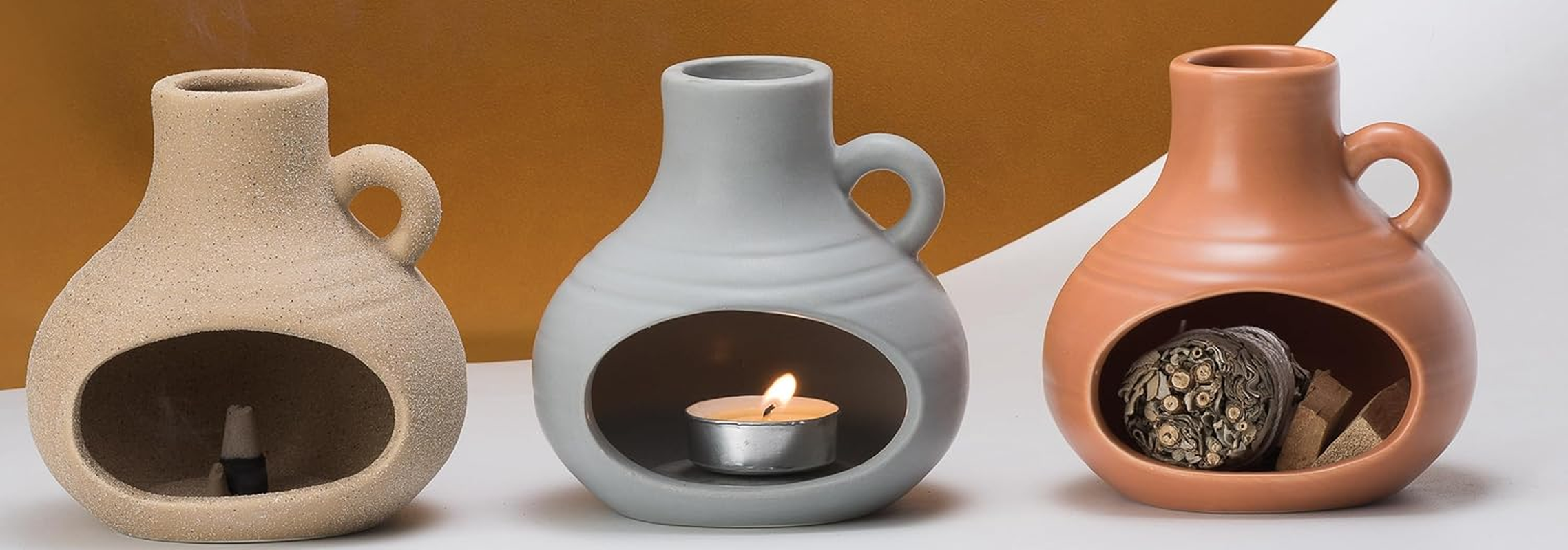 3 in 1 Holder Burner, Modern Chiminea Incense Burner for Palo Santo Sticks Cones Sage Bundles, Ceramic Smudge Bowl, Meditation Yoga Home Decor (Terracotta) image number 5