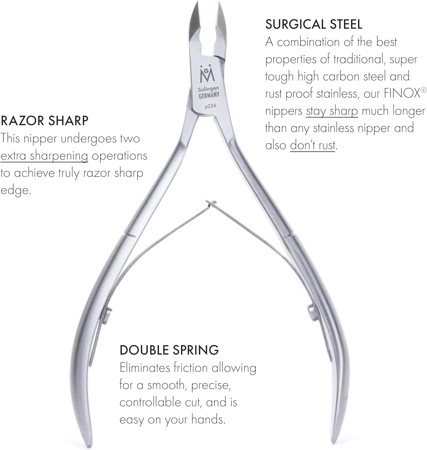 GERMANIKURE Professional Cuticle Nipper in Leather Case, Double Sharpened, Single Spring, Ethically Made in Solingen Germany - Cork Pouch image number 2