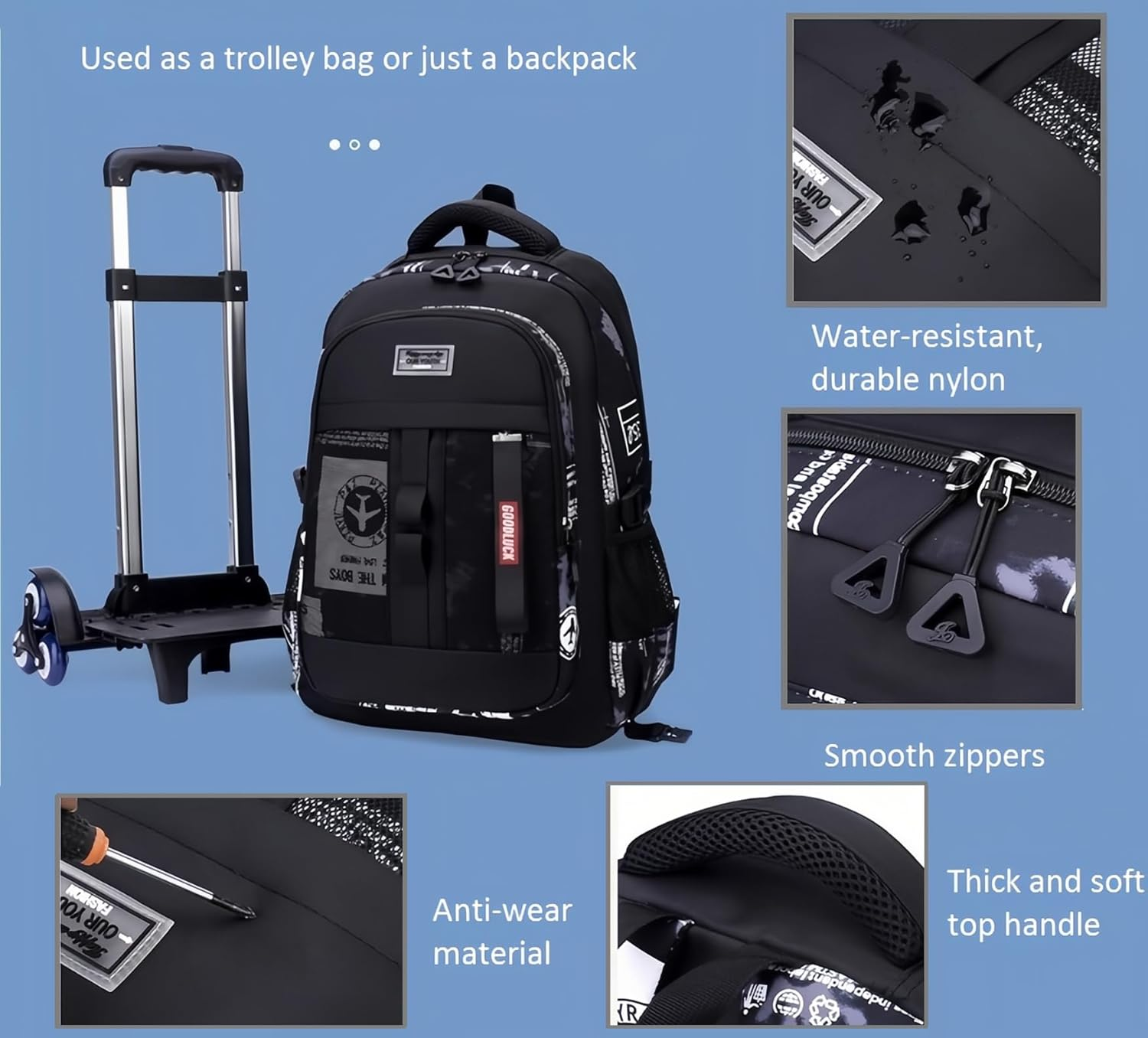 Rolling Backpack for Boys Kids School Bag with Wheels for Elementary Middle School Trolley Luggage Bookbag image number 5