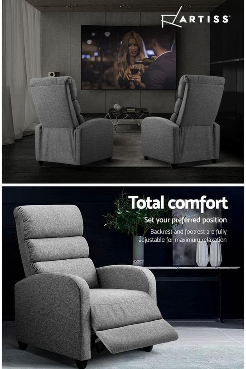 Artiss Recliner Chair Fabric Lounge Sofa Armchair, Home Furniture Health Personal Care, Adjustable Backrest Footrest Seat for Ultimate Comfort Office Grey image number 4