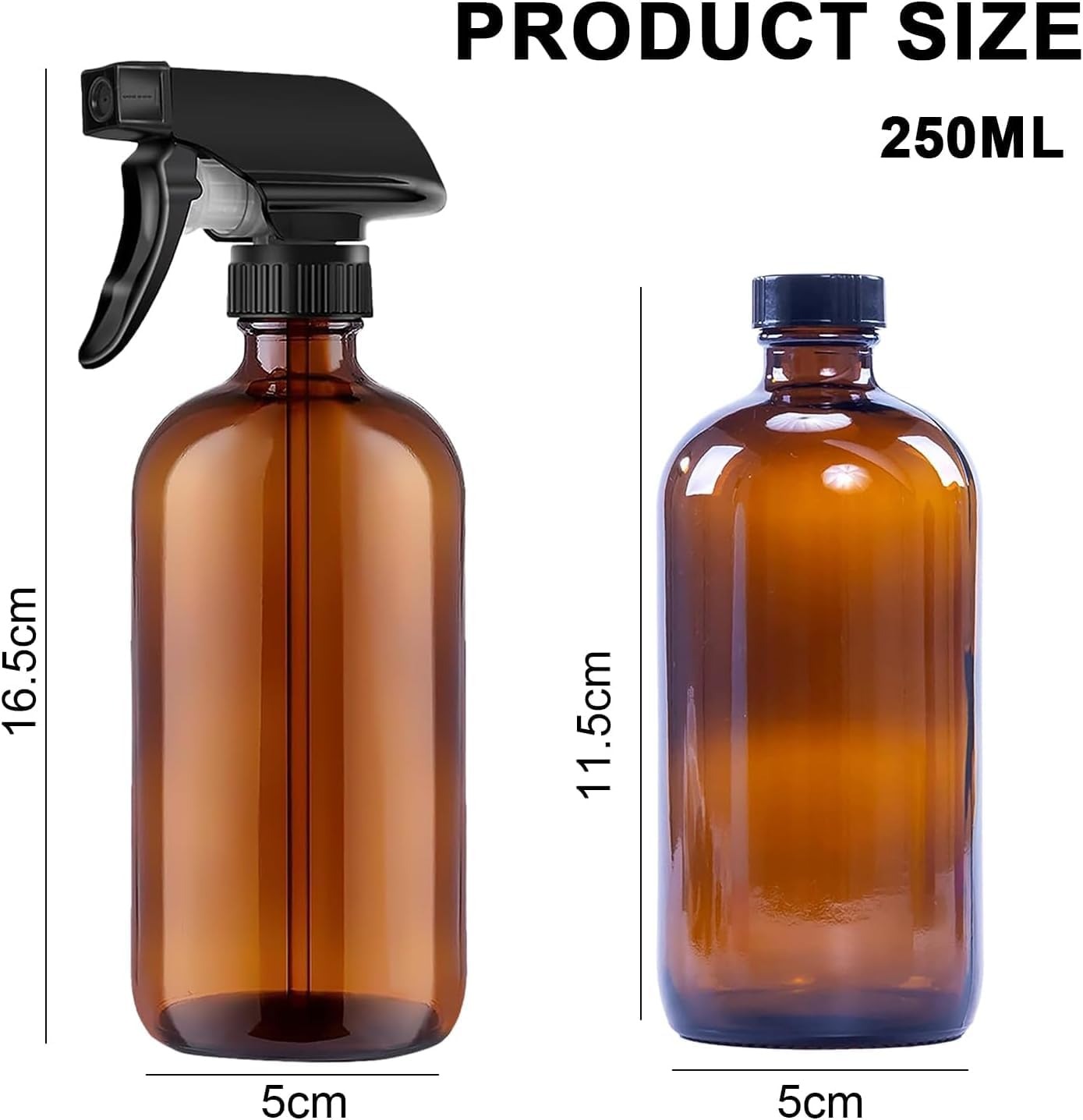 GIOD Amber Glass Spray Bottles 250Ml (2-Pack), Boston round Essential Oil Sprayers with UV Protection, Bpa-Free with Black Booster Spray Cap, Label, Funnel, Lid, Pipette image number 6