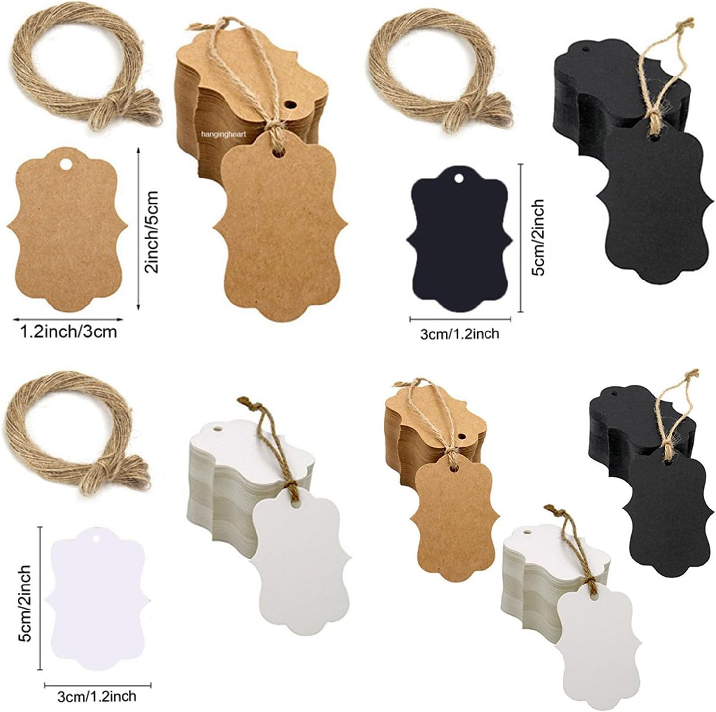 LYSAIMG 300Pcs Kraft Paper Tags,2Inch*1.2Inch Three Colors Kraft Paper Gift Price Tags for Christmas Valentine'S Day Wedding Party Favor Gift Tags, with Three 20 Meters Natural Jute Thread image number 5