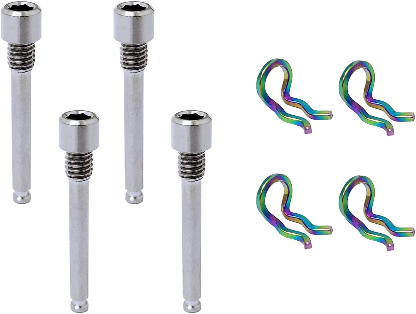 4 Sets Bicycle Titanium Alloy Pin Caliper Screws Brake Pad Bolt M4 Disc Brake Caliper Bolt with Clips Compatible with Shimano image number 4