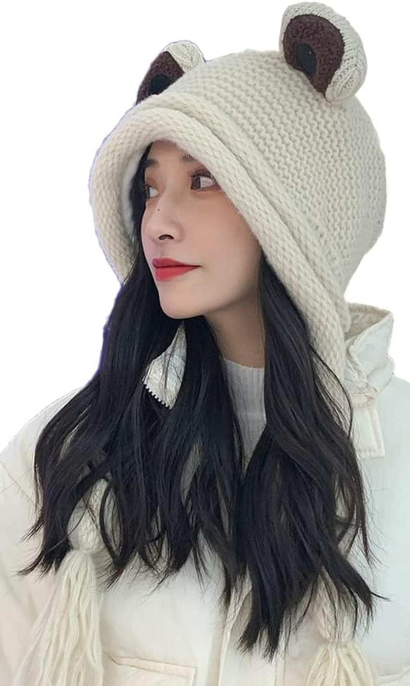 Women Cute Animal Beanies Hat Winter Stretch Cable Knit Soft Warm Hats for Students Girls