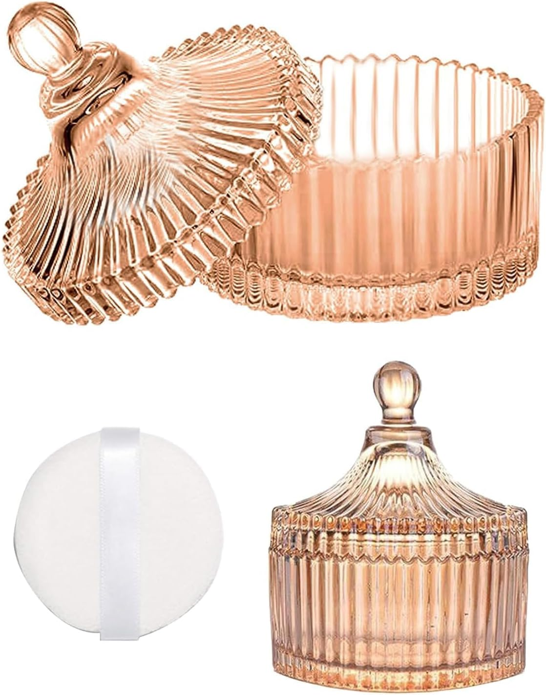 Kuskins Body Powder Puff and Container Set,Large Powder Puff Crystal Container Wet Dry Makeup Dusting Powder Puffs for Women Face & Body Washable, Reusable（Amber） image number 5