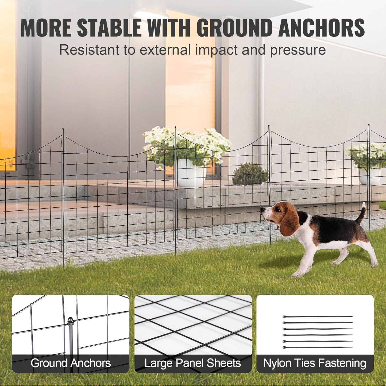 VEVOR Garden Fence, No Dig Animal Barrier 75&times;93 Cm, Underground Decorative Fencing with 6.38 Cm Spike Spacing, Metal Dog Barrier for Yard and Outdoor Patio, 5 Pack image number 6