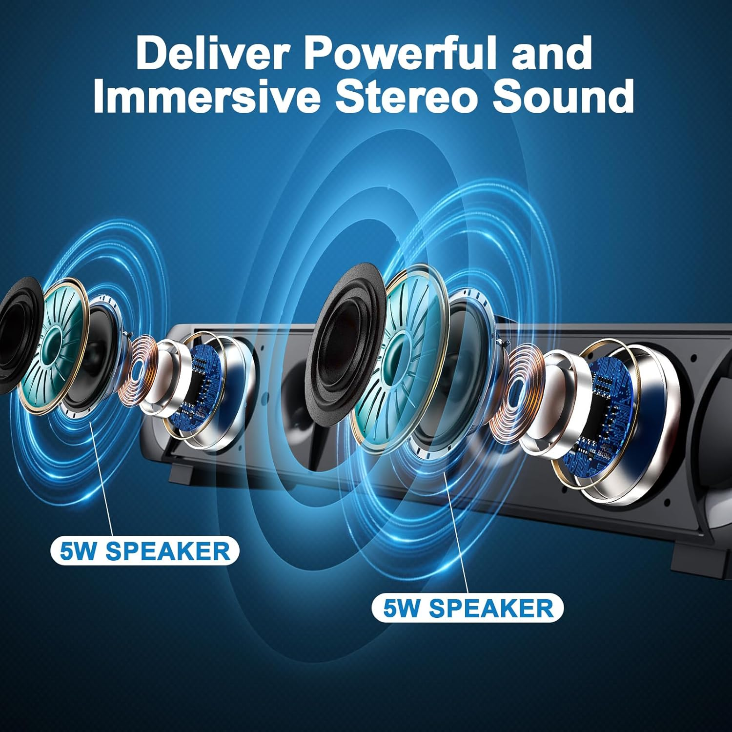 USB Computer Speaker, RGB Desktop Soundbar, Wired Sound Bar with Standard 3.5Mm AUX Jack and USB Interface, PC Speakers for Desktop, Laptop, MP4, Plug and Play image number 1